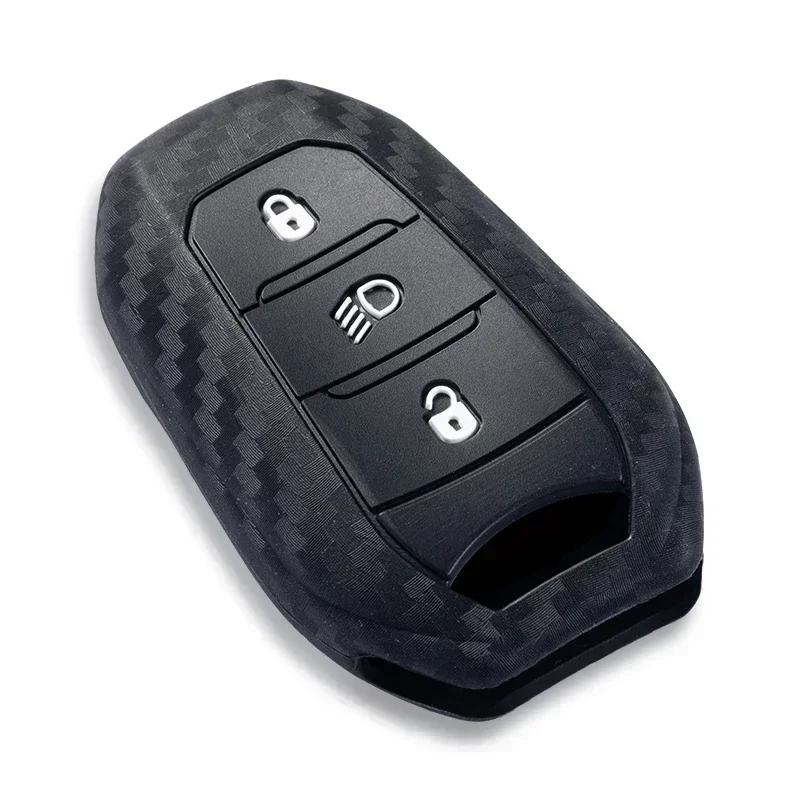 Silicone Carbon Fiber Print Car Key Case Cover For Peugeot 208 2008 308 3008 508 408 307 4008 Citroen C3 C4 C5 C6 C8 Keychain