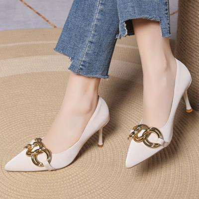 Autumn Women's Heeled Shoes New Metal Chain Pointed Toe Thin Heel Women's D'Orasy Shoes Dress Party High Heel Shoes for Women