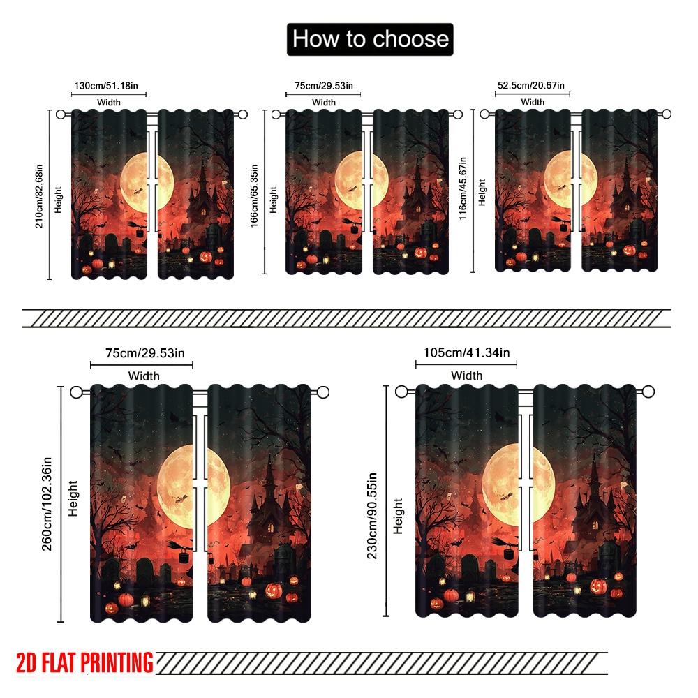 2pcs,2D Plane Printing Curtain Popular Halloween Witch Flying On Broomstick3 Polyester Woven (without Rod) Decorations Outdoor