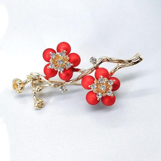 Plum Blossom Shape Brooch Pin with Shiny Rhinestones Flower Corsage Suit Lapel Pin Clothes Decoration Accessory