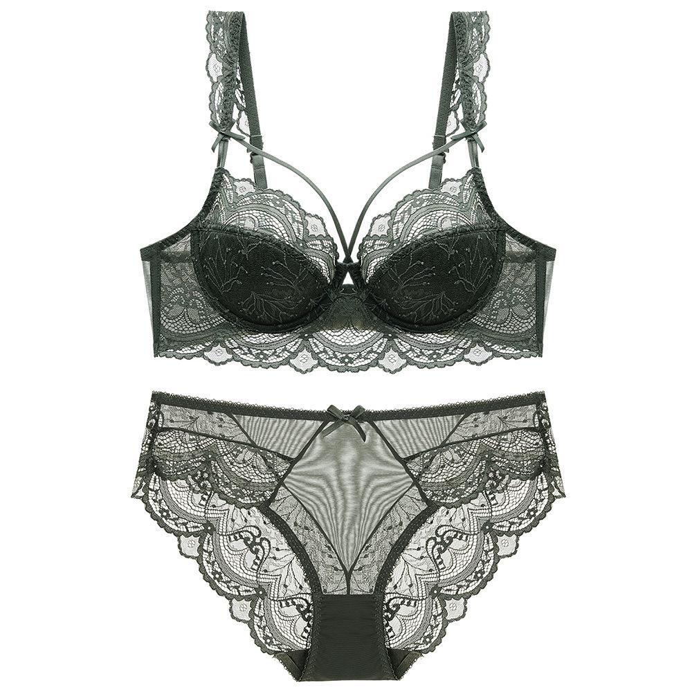 Women's Sexy Lace Cotton Underwear Set for Bigger Busts with Anti-Sag Lift