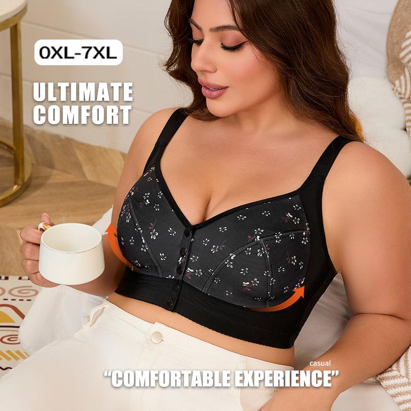 

0XL-7XL Super Large Size Underwear European and American Size Adjustable Shoulder Strap Popular Printed Front Buckle Large Size Bra 0XL