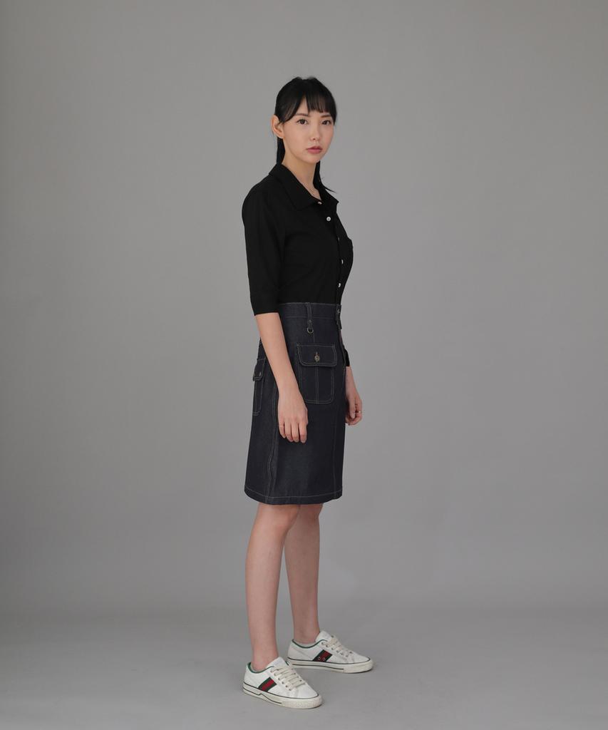 Seinteukeulu Fb Cover Pocket Elastic Skirt Fcm-1307 Indigo Denim Brs