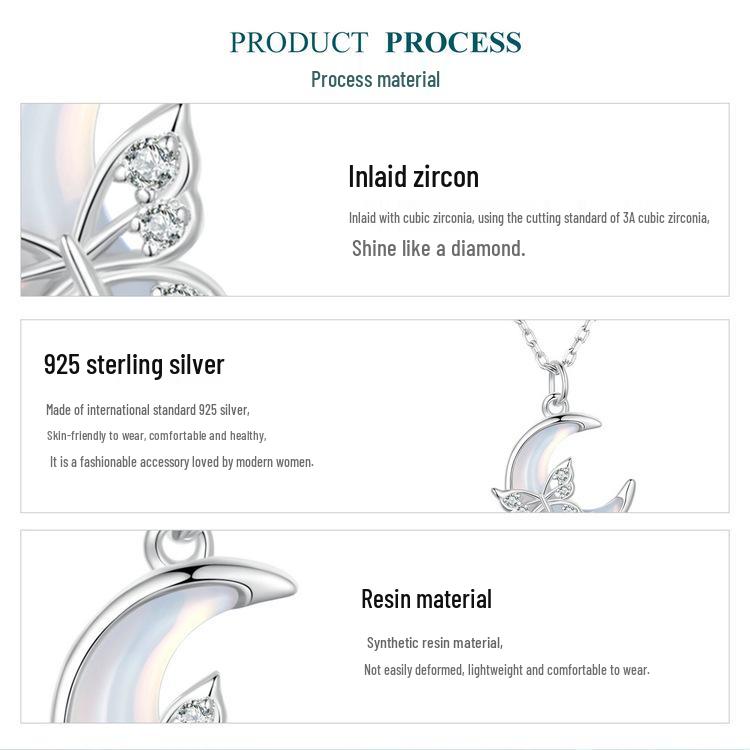 Everjoy Exquisite Moon Butterfly Necklace in S925 Sterling Silver - Versatile Women's Jewelry Accessory