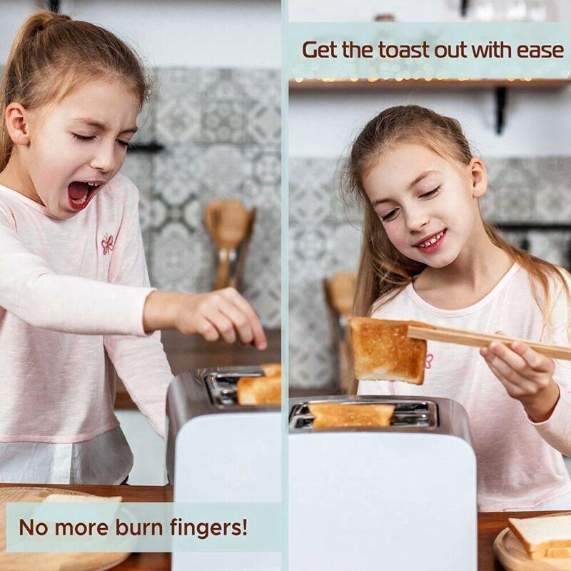2Pcs Bamboo Tongs Natural Bamboo Wooden Food Toaster Tongs Tea Clip Bamboo Tweezers for Toast Pickles Tea Cooking Kitchen Tongs