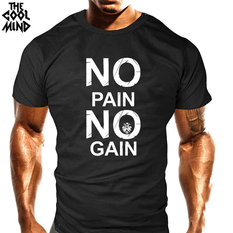COOLMIND CR0121A Cotton No Pain No Gain Print Men T Shirt Casual Body Building O-neck Men Tshirt Short Sleeve T-shirt Tee Shirt