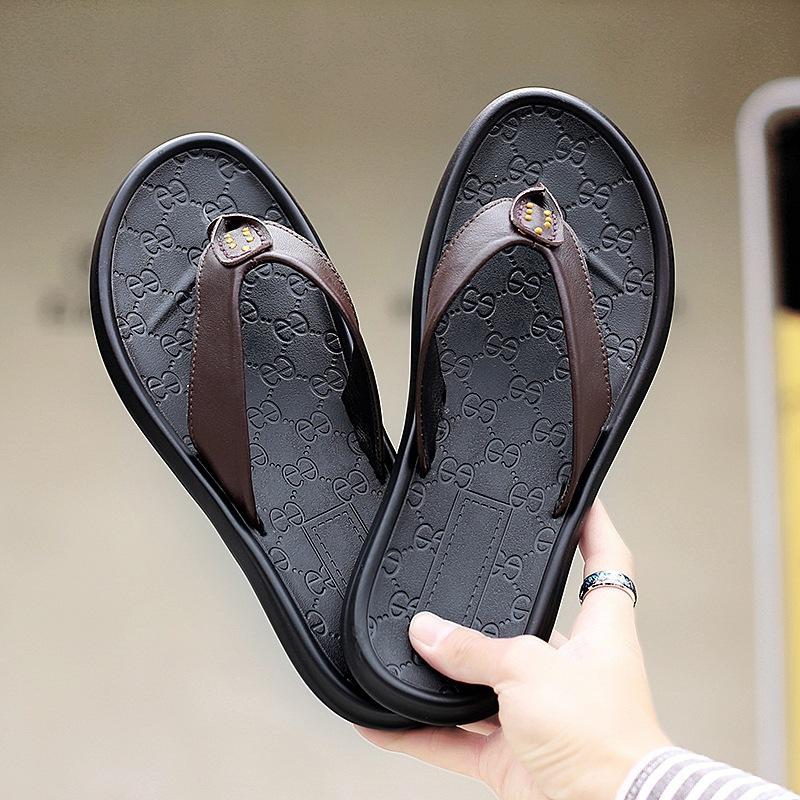 Flip-flops leather summer non-slip soft bottom outdoor personalized cool slippers