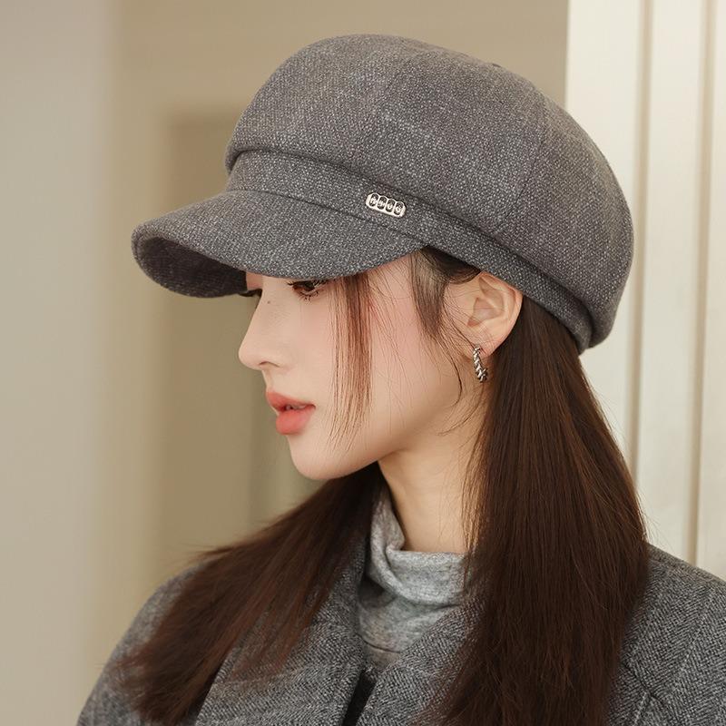 New Big Brim Showing Face Small Octagonal Hat Autumn and Winter Hat Women's High-end Sense Cap Temperament Versatile Beret
