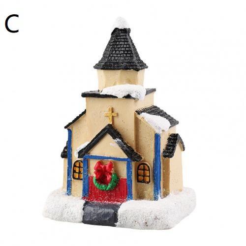 Mini Christmas Village Houses LED Lighted Resin Cottage Figure Christmas Decorations Seasonal Electric Figures For Fireplace