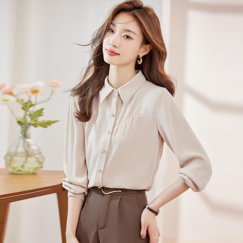 Toluoman Women s Elegant Chiffon Long-Sleeve Shirt Standard Fit