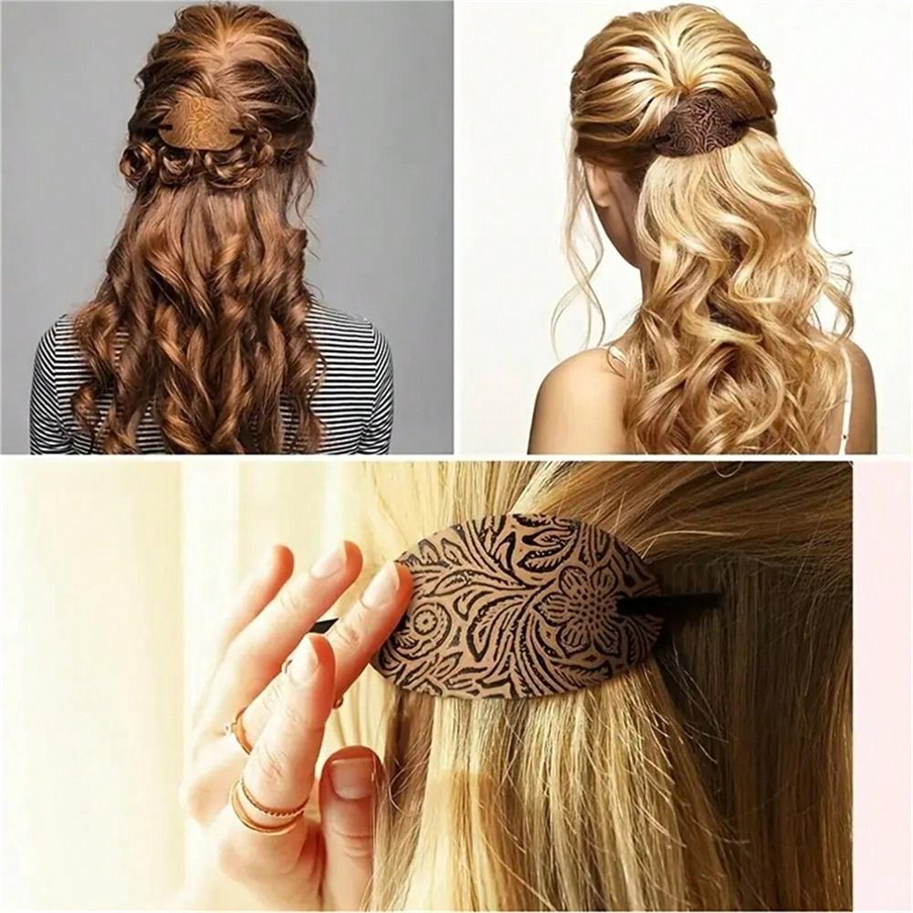 1pc Faux Leather Stick Hair Slide Oval Shape Ponytail Holders Hair Pins Hair Tie Hair Barrette Hair Sticks