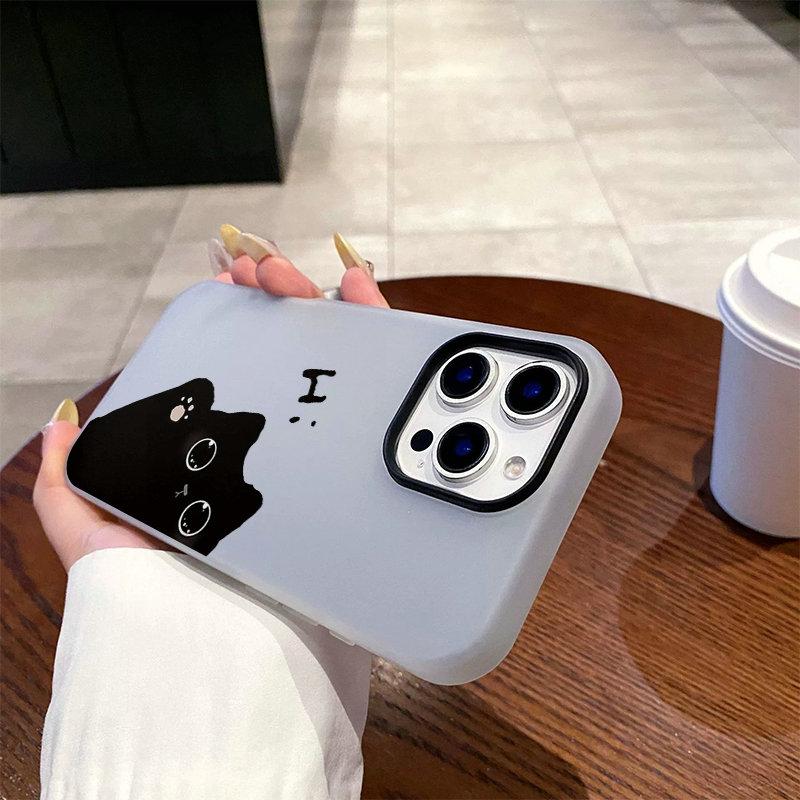 Patterned Matte Frosted Skin Feel Casing PC+TPU 2in1 Cartoon Cute Black Cat Printed Protective Cover Soft Back Case iPhone 7 / iPhone 8 чёрный