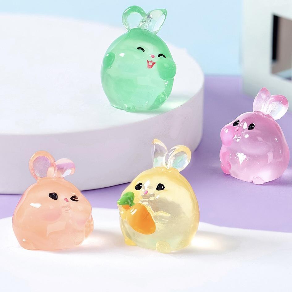 Glow-in-the-Dark Chubby Rabbit Figurine - Miniature Car and Desktop Decoration