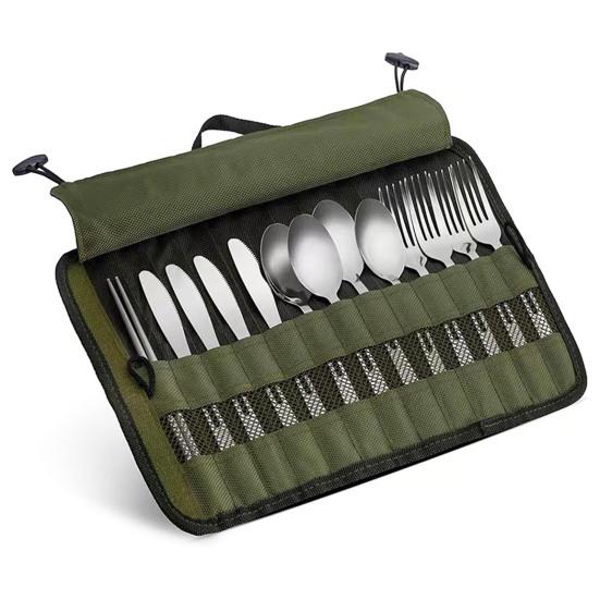Outdoor Cutlery Storage Bag Dust-proof Portable Travel Camping Picnic Chopstick Fork Spoon Utensils Organizer Roll-Up Bag