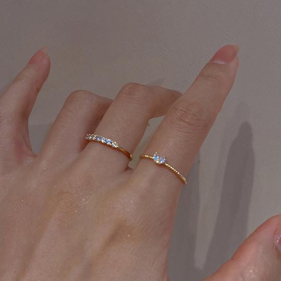 Yousheng Women Ring Opening Minimalist Elegant Luxury Golden Rhinestone Embedded Love Heart Finger Ring Fashion Jewelry
