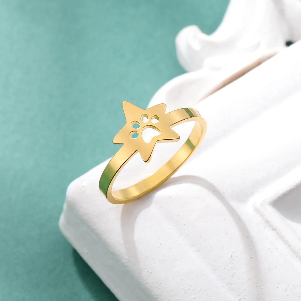 Cazador Cat Dog Footprint Paw Star Rings for Women Stainless Steel Gold Color Animal Finger Ring Jewelry Christmas Gift 2026