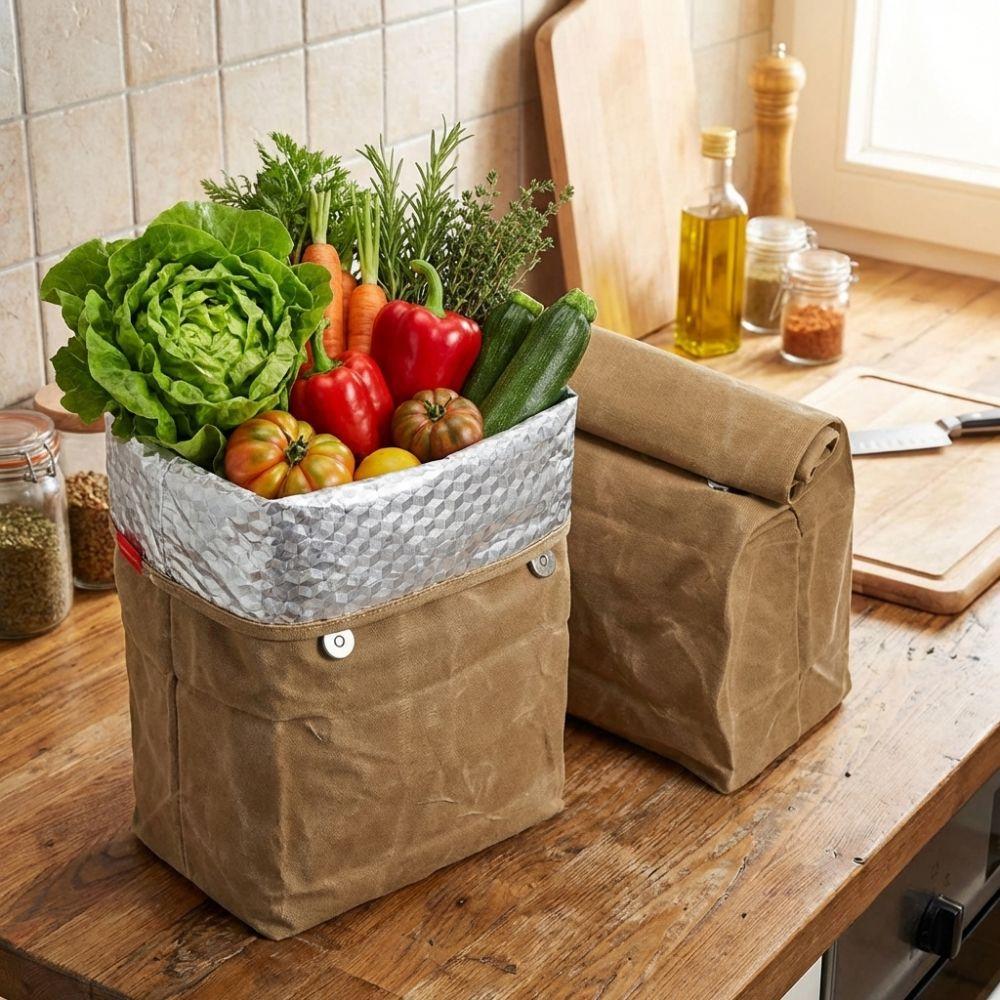 Large Capacity Waxed Canvas Lunch Bag Waterproof Thermal Insulation Aluminum Foil Ice Bag Anti-fouling Reusable Cooler Bag