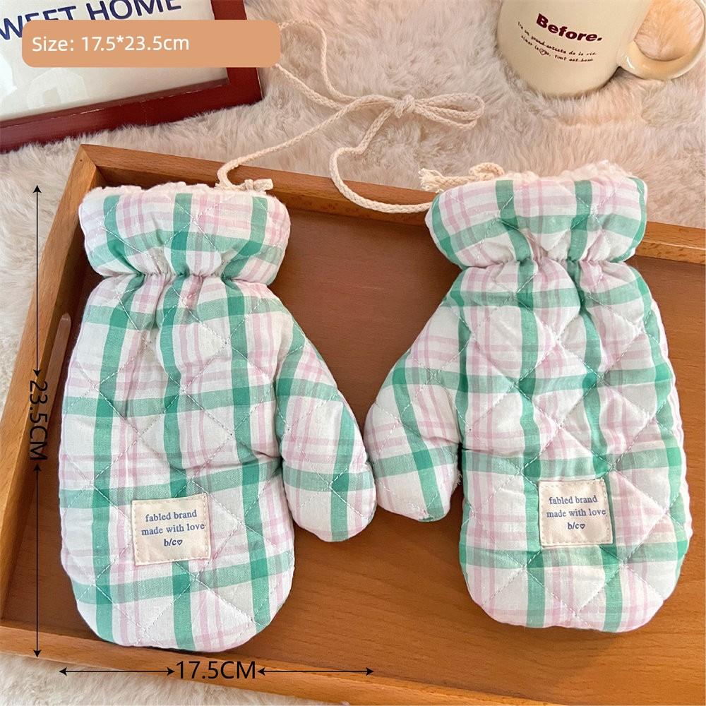 Japanese and Korean Cartoon Gloves, Autumn and Winter Fleece-Lined, Cute Chacha Bear Full-Finger Neck-Hanging Thickened Windproof Warm Casual Plush