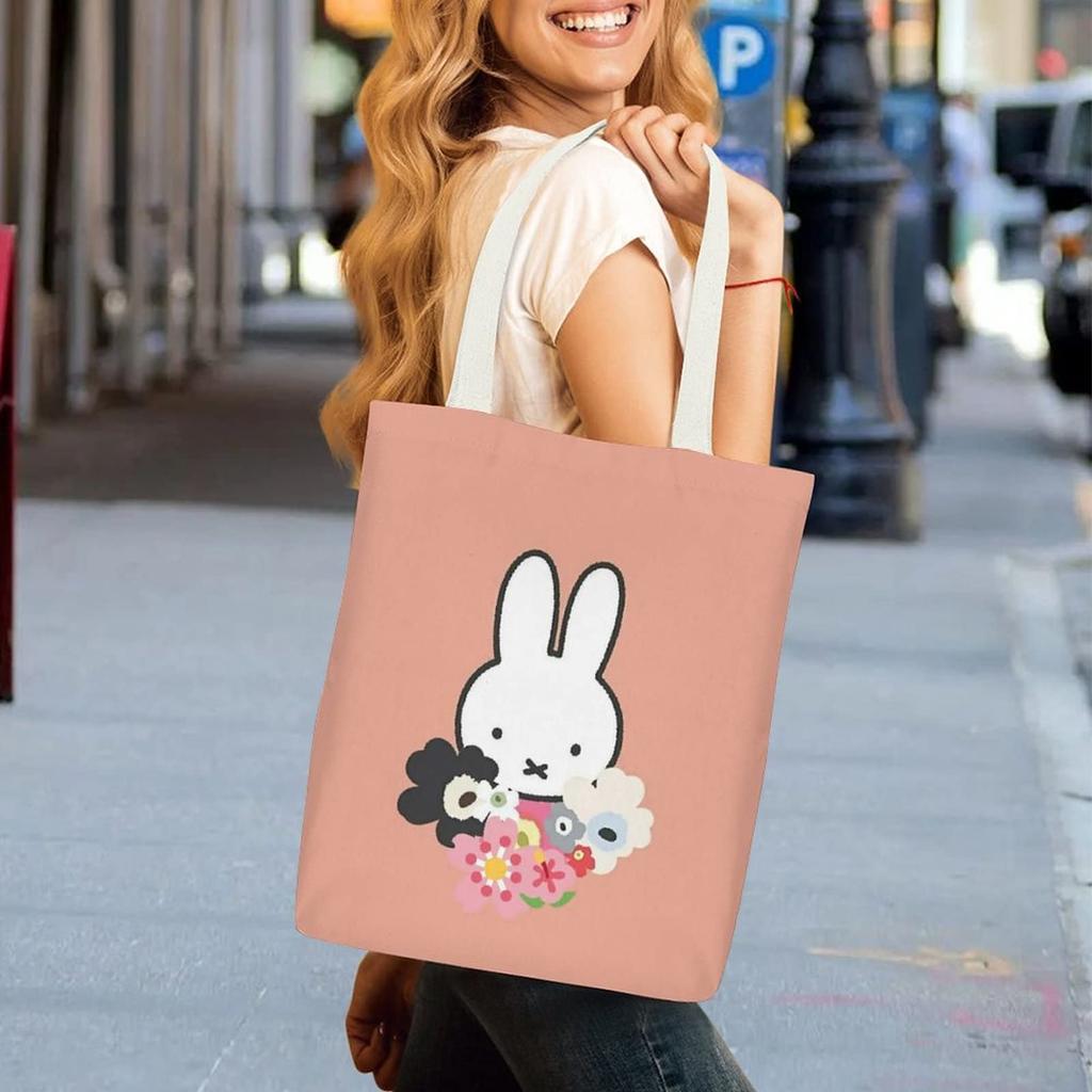 THEBEASTPIE Miffy Tote A4 Canvas Shopping Shoulder Large Capacity Canvas Bag with Perfect for Commuting To Work or Popular and Stylish Character Bag,