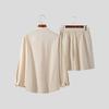 Men's Hawaiian Suit Summer Solid Color Stand Collar Long Sleeve Shirt Beach Shorts Streetwear High Quality 2-Piece Set