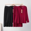 Supply Spring and Autumn Solid Color Wool Suit Skirt Copper Buckle Crew Neck Knitted Top + A Pendulum Pit Strip Skirt Women