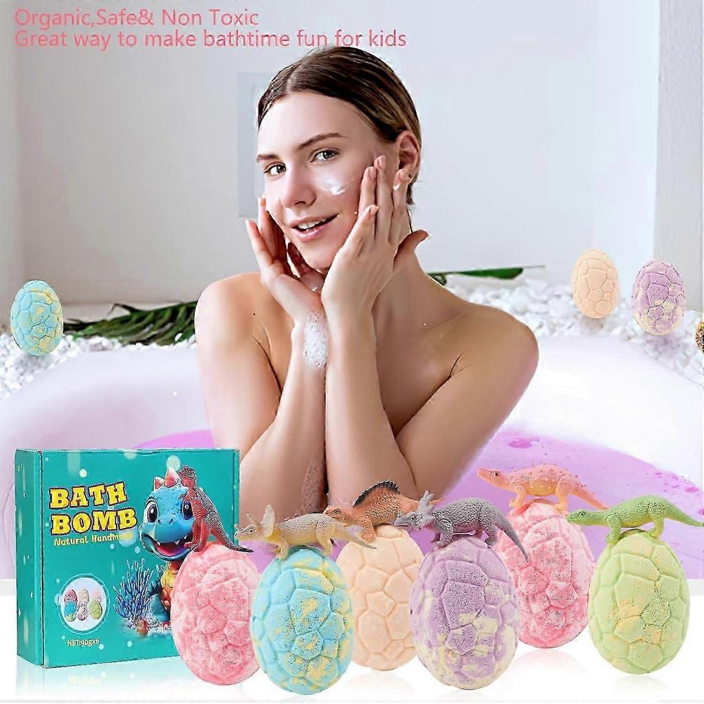 Bath Bombs Gift Set,6*Dinosaur Bath Bombs for Kids with Surprise Dinosaurs Toys Inside, Handmade Organic Natural Fizzy Kids Bath Bombs, Bubble Bath Bo