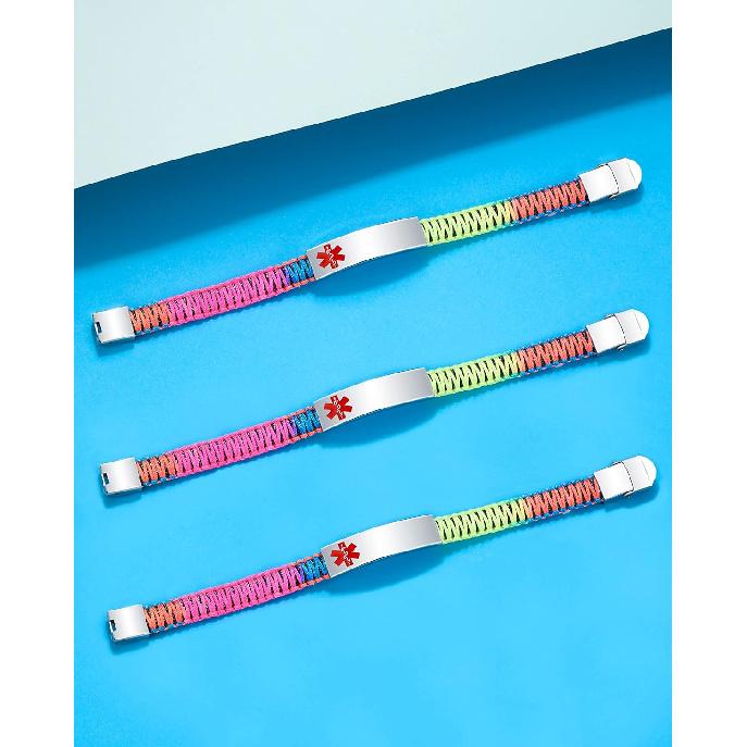 Medical Alert Bracelet for Women | T1D T2D Diabetes Epilepsy Medical Alert ID Emergency Bracelet for Girls & Boys | Handmade Nylon Rope Braided