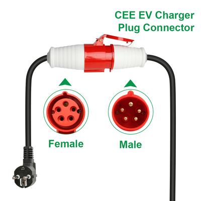 Adapter do ładowarki EV PEOKE Gniazdo Schuko na Czerwone Gniazdo CEE 5 Pinów 1 Faza 16A na 3 Fazy 32A Żeńska Wtyczka CEE Niebieska do Ładowania Przenośnego