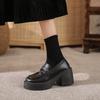 Lefou Shoes Women's Models Fall Thick with Retro Black Small Leather Shoes Thick Bottom Single Shoes Female