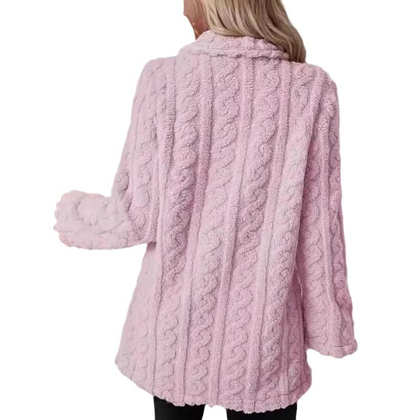 2024 Warm Wool Double-Breasted Plush Overcoat with Suit Collar - Comfortable European & American Style