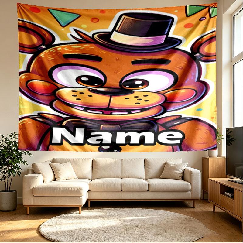 Custom Name Personalized Five Nights at Freddy's Print Tapestry, Wall Art Decor, Bedroom, Dorm, Apartment, LivingRoom, Party Backdrop, Gift for Birthd