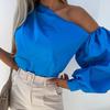 Dame Bluse Uregelmessig Pure Color Pullover Single Shoulder Casual Topp Dameklær