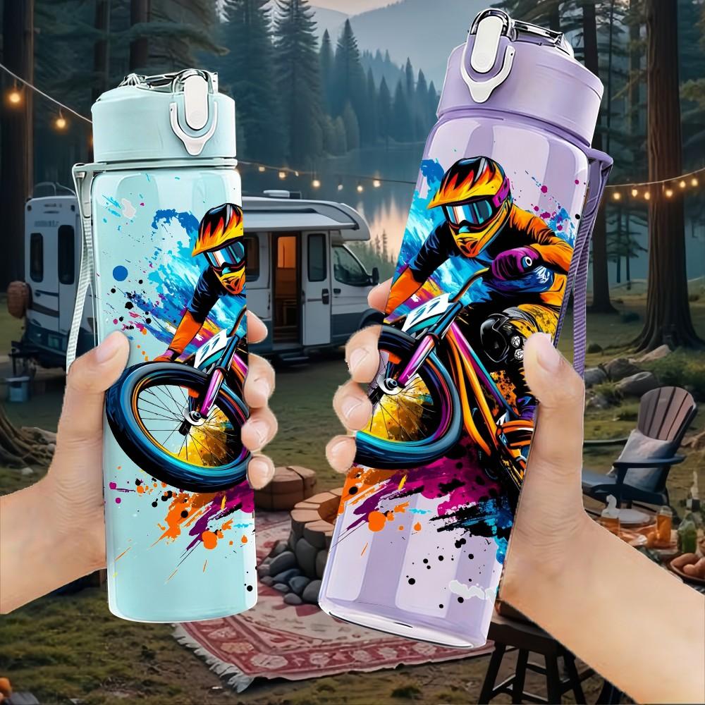 1PC Graffiti Bicycle Colorful Street Art Print 750ml Color Plastic Sports Water Bottle Leakproof Flip Straw Lid Suitable for Sports Office Home Use