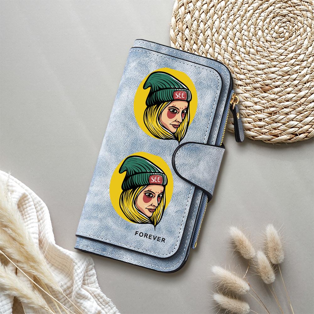 Cool Girl Pattern PU Leather Large Capacity Long Wallet Multi Card Slot Portable Ladies Purse