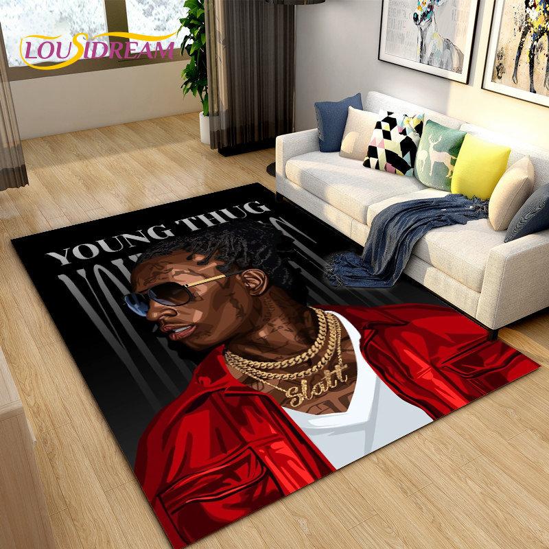 Hip Hop Art Rapper Legend Star Area Rug Large,Carpet Rug for Living Room Bedroom Sofa Doormat Decoration,Kids Non-slip Floor Mat