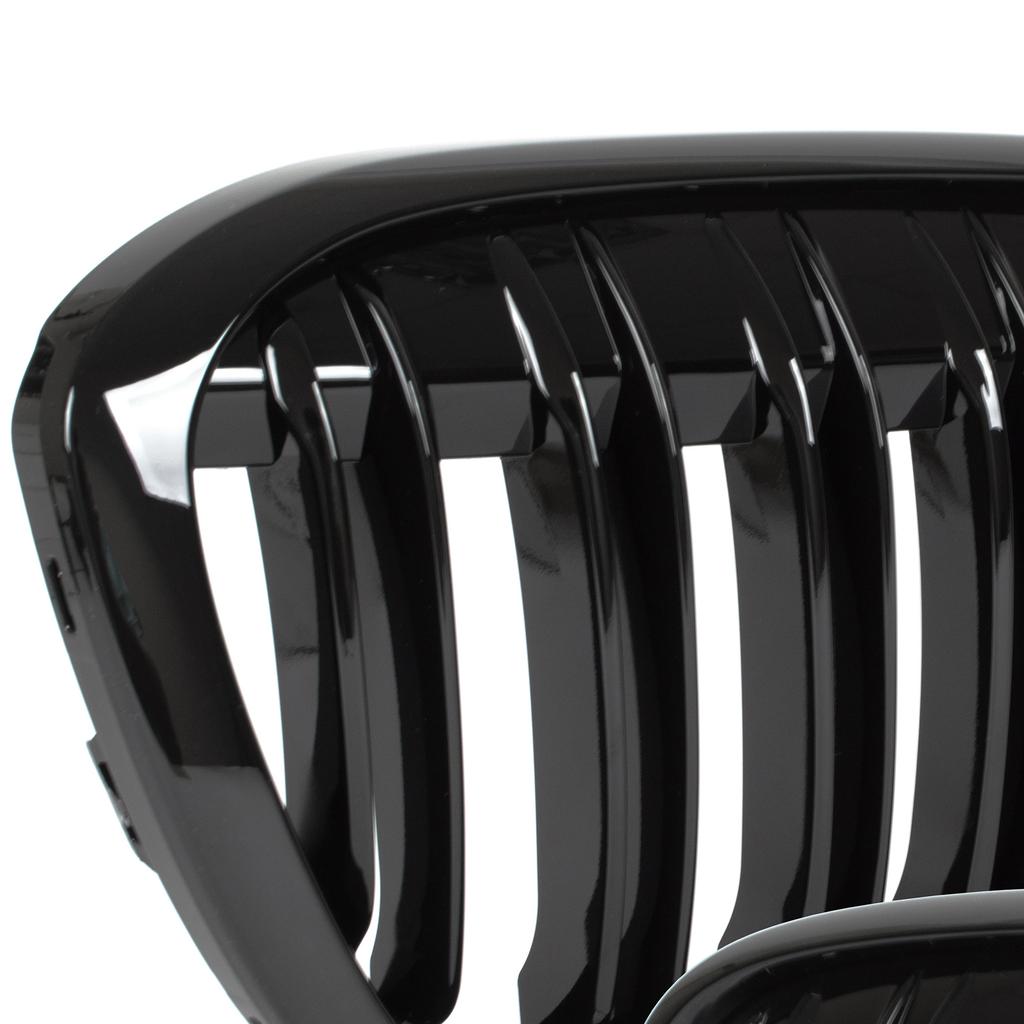 BMW X1 F48 15-19 Grilles Between the Headlights (kidneys) Left + Right Set BLACK GLOSSY DOUBLE BAR