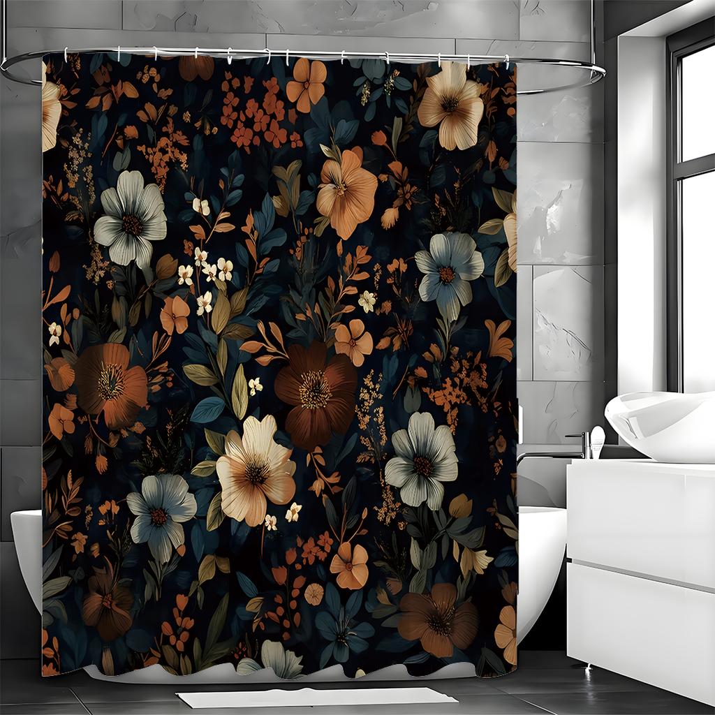 Colorful Flower Leaf Plant Shower Curtain, Bathroom Decorative Shower Curtain, Waterproof Shower Curtain with Hooks