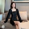 Large Size Women's Dresses Clothing Spring and Autumn French Square Neck Feminine Vestidos Temperament Zipper All-match Dress