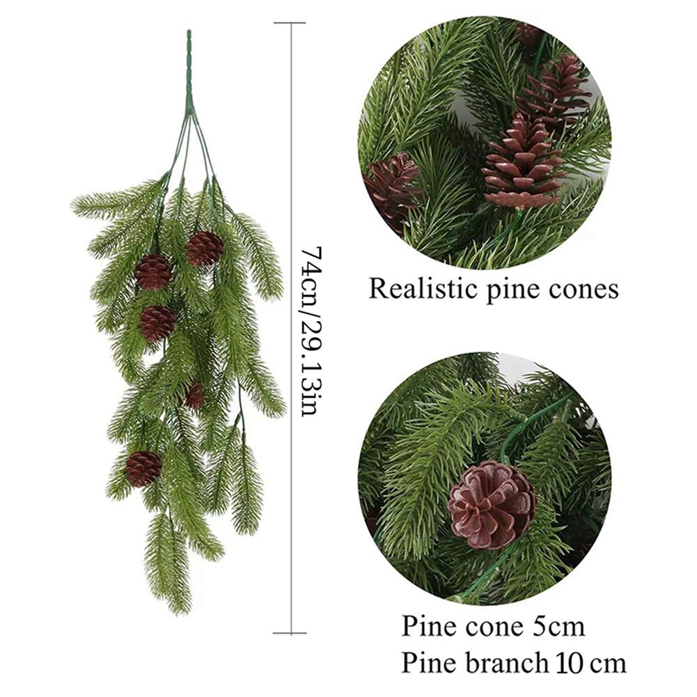 2pcs Artificial Christmas Pine Needle Rattan Wall Hanging Fake Pine Cone Decoration