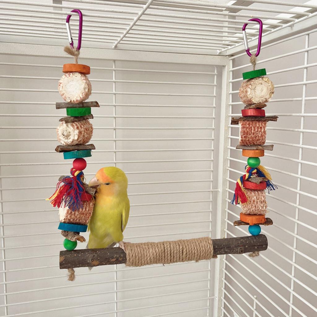 Bird Swing Parrots Cage Toy Swing Set Wooden Corncob Training for Small Size Birds Parrots Playstand Set