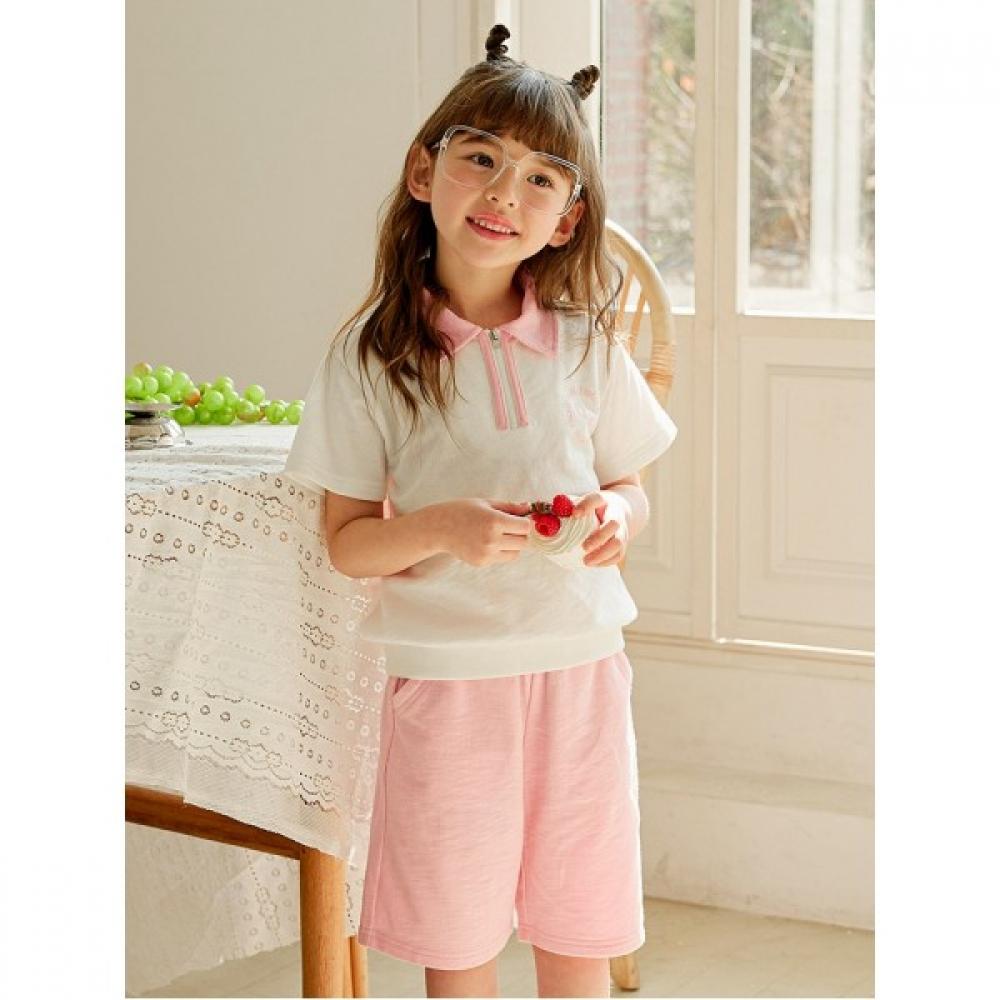[olivan] School Collar Uniform Top And Bottom Suit  Pink 