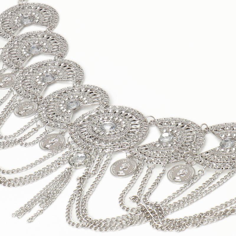 European Style Silver Metal Waist Chain With Sculpted Design For Boho Party And Stage Shows