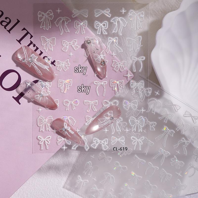 Silver Flash Bow Knot Nail Art Stickers: Japanese Ribbon Design with Adhesive Backing Pure Bow CL-619