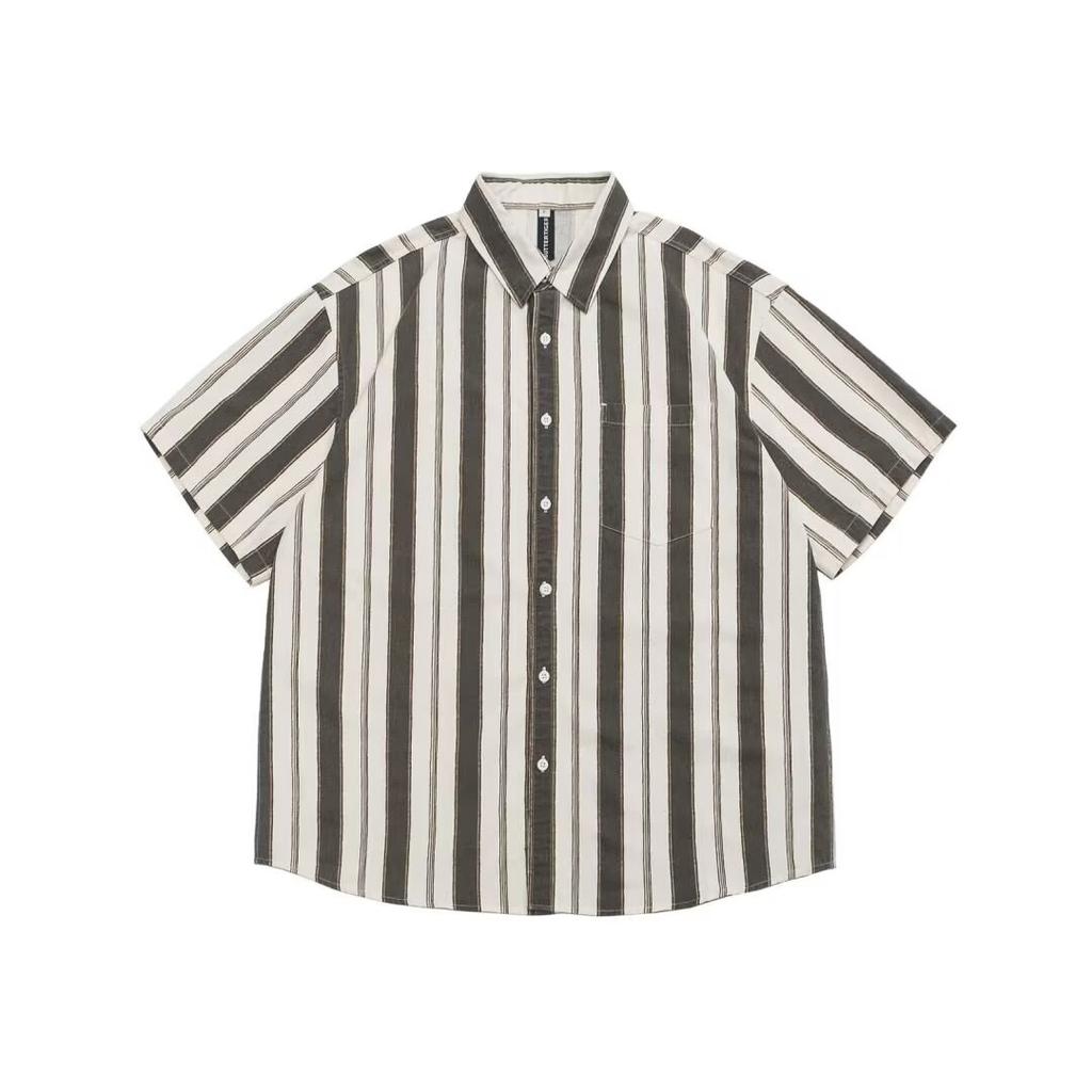 Short Sleeved Shirt For Men With A Niche Design, Striped Five Quarter Sleeves, High-End Feel, Loose And Handsome Long Sleeved Shirt