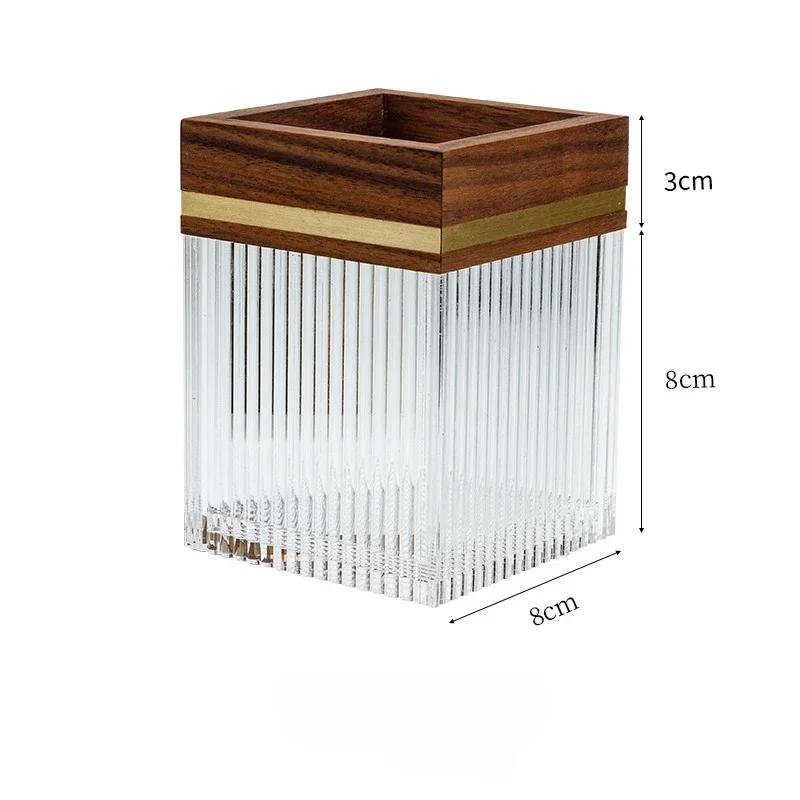 

Коробка для хранения кистей для макияжа из акрила из ореха, органайзер для карандашей для бровей, настольный держатель, контейнер для хранения косметики, органайзер для стола