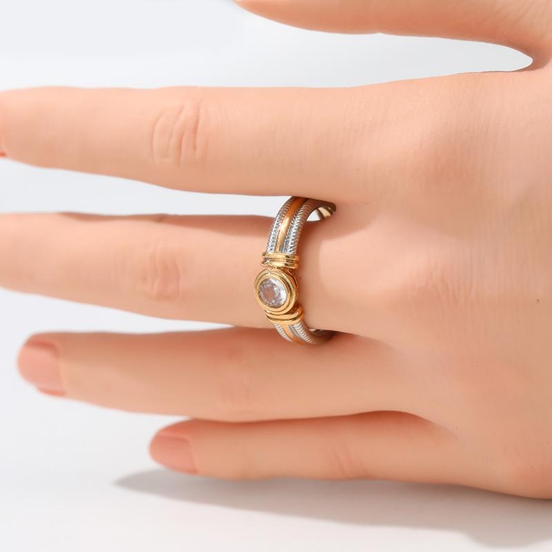 Vintage Inlaid White CZ Women's Ring Ethnic Two Color Hand Carving Daily Wear Party Jewelry Anniversary Gift