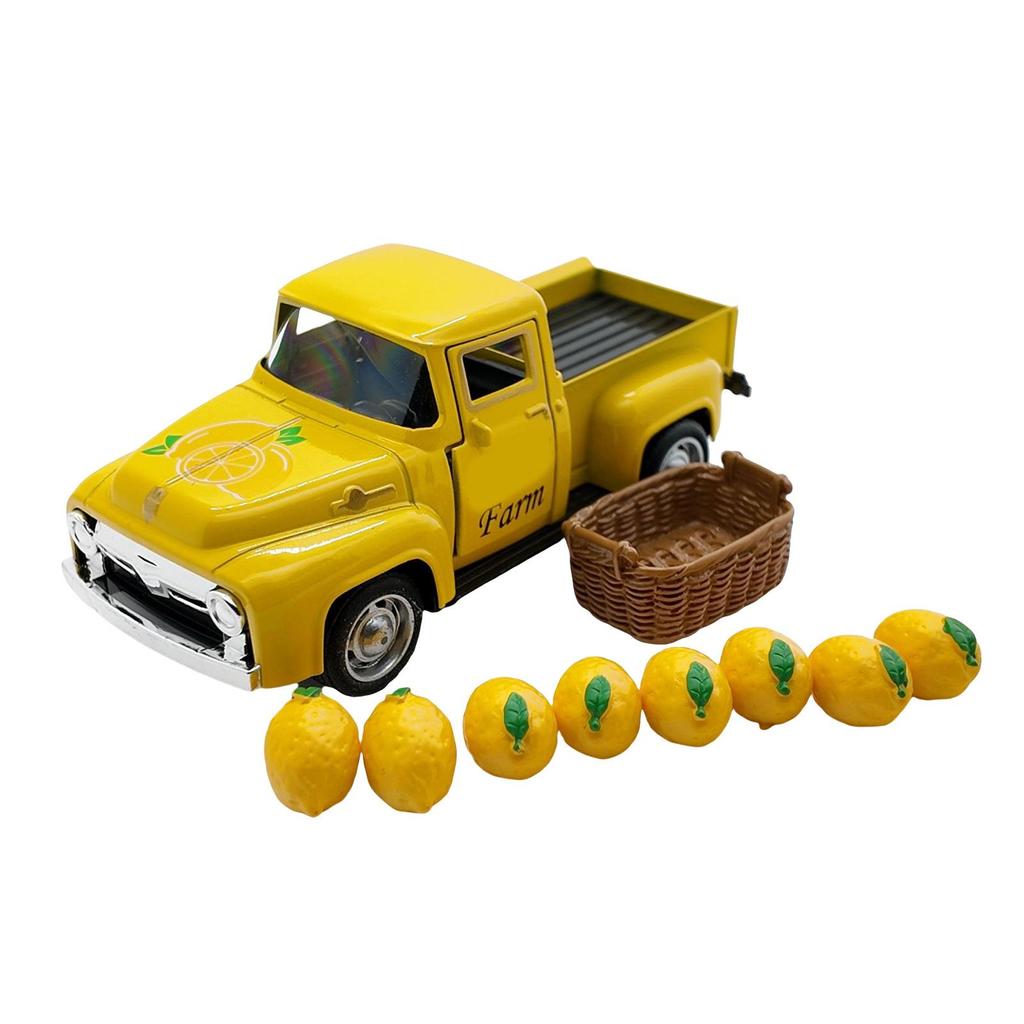 Vintage Classical Lemon Truck Alloy Decoration Miniature Vehicle Model with Mini Faux Lemoms For Indoor Display Gift