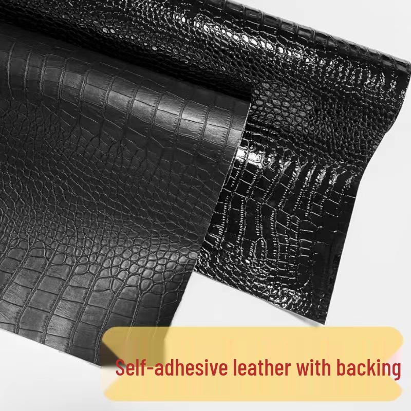 Crocodile Pattern Self-Adhesive Black Leather Sticker for Sofa Repair and Decoration