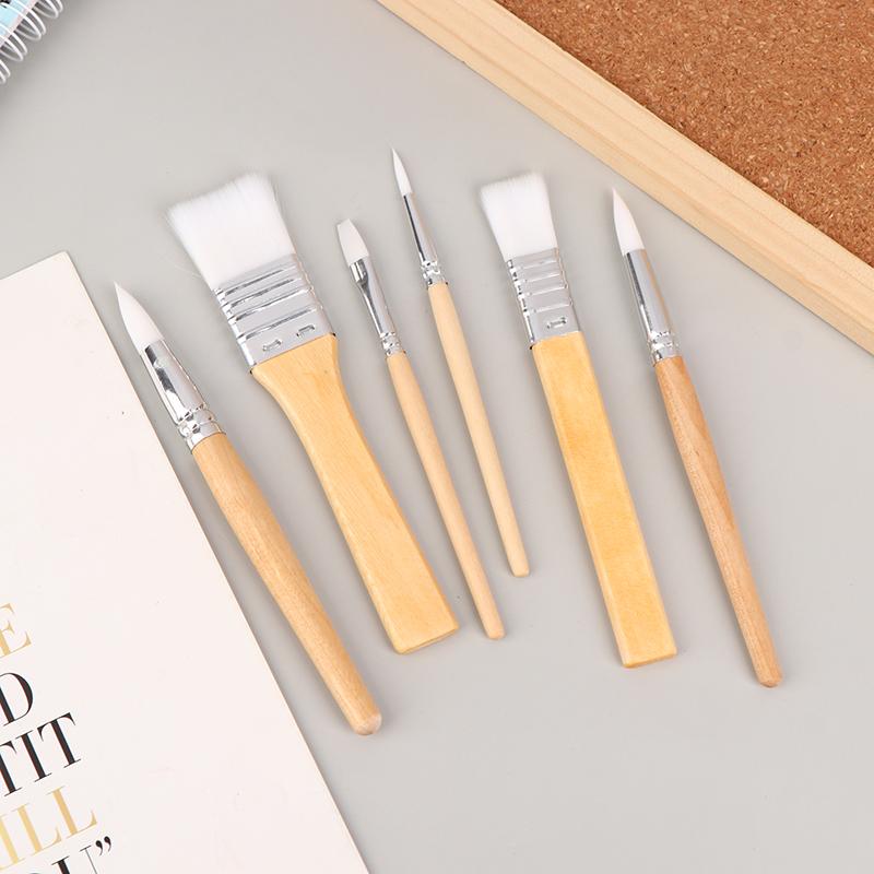 6Pcs Portable Watercolor Brushes Wooden Handle Paint Brush Oil Acrylic Painting