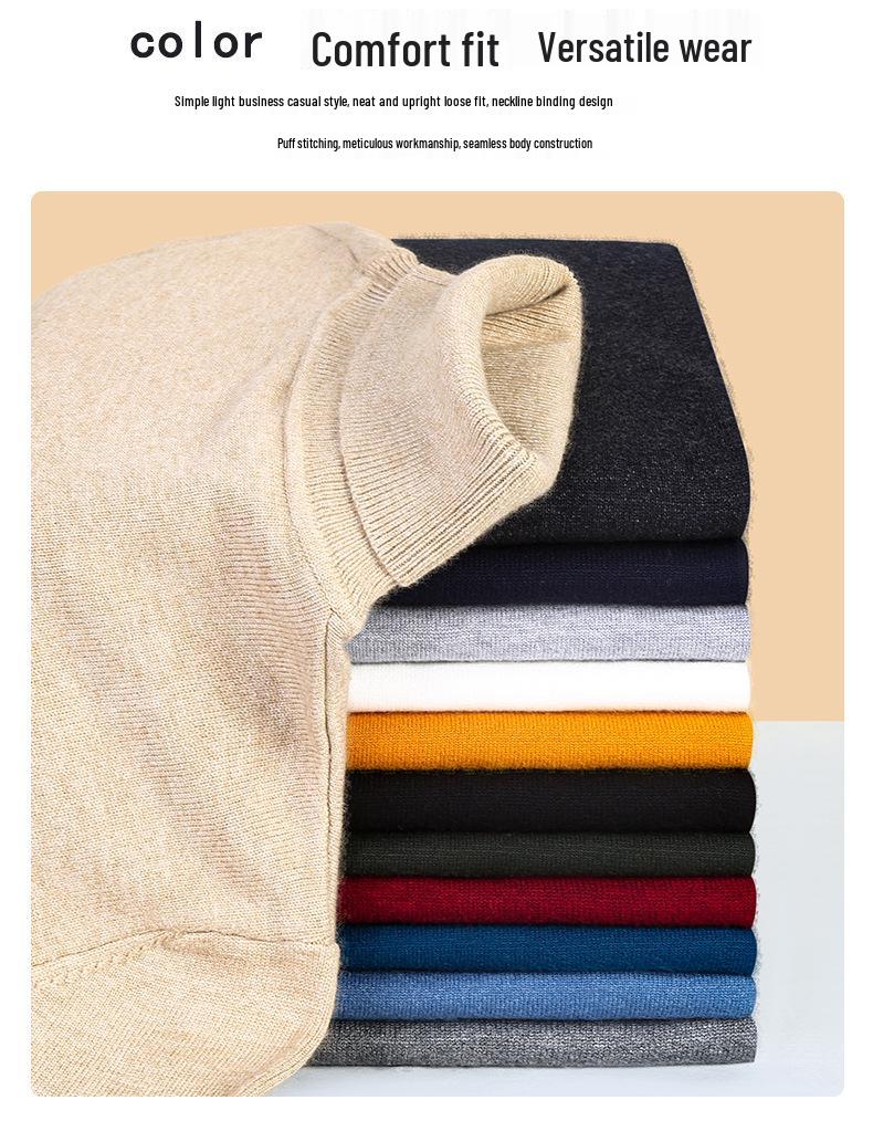 Men's Slim Fit Wool High Neck Sweater - Autumn/Winter Warm Knitwear in Solid Colors